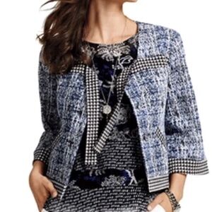 Cabi Crop Jacket Womens 21 Club Blue Matrix 3/4 Slevees New Sz#XS